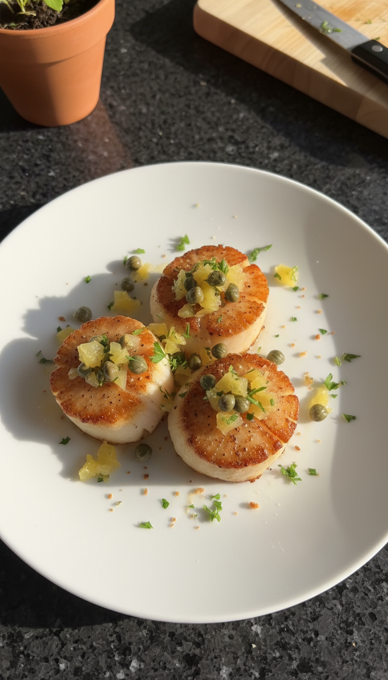 Lemon Capers on Seared Scallops