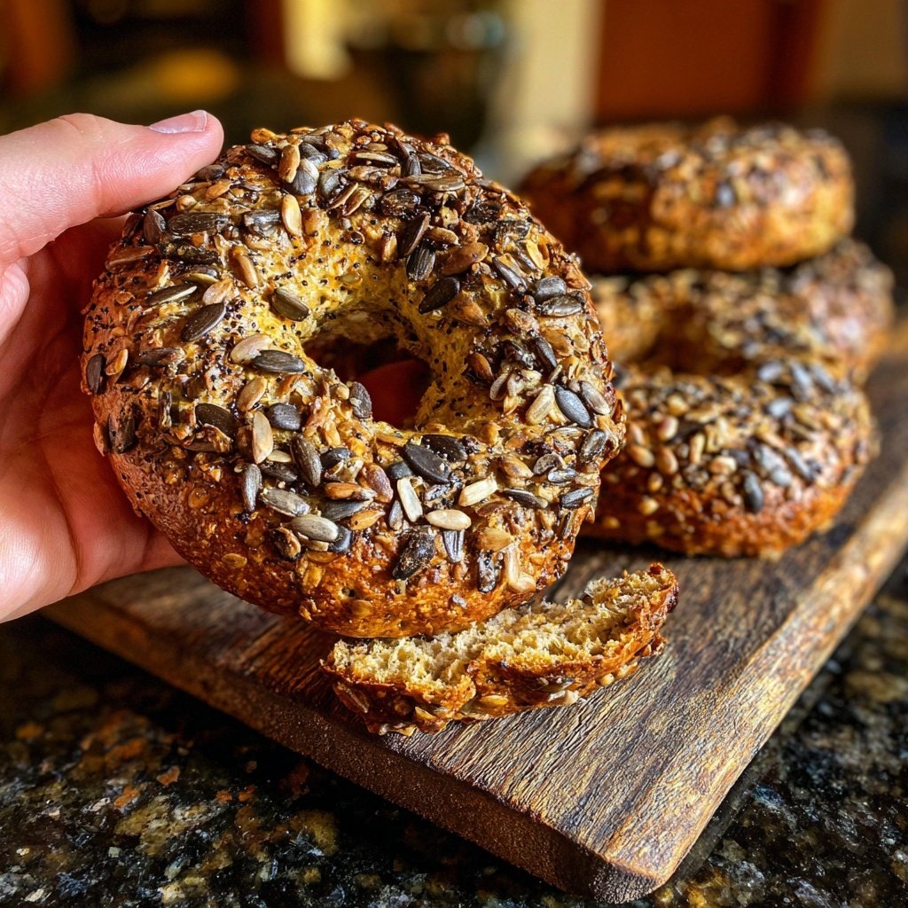 Protein Bagels with Sunflower Seeds Crunch