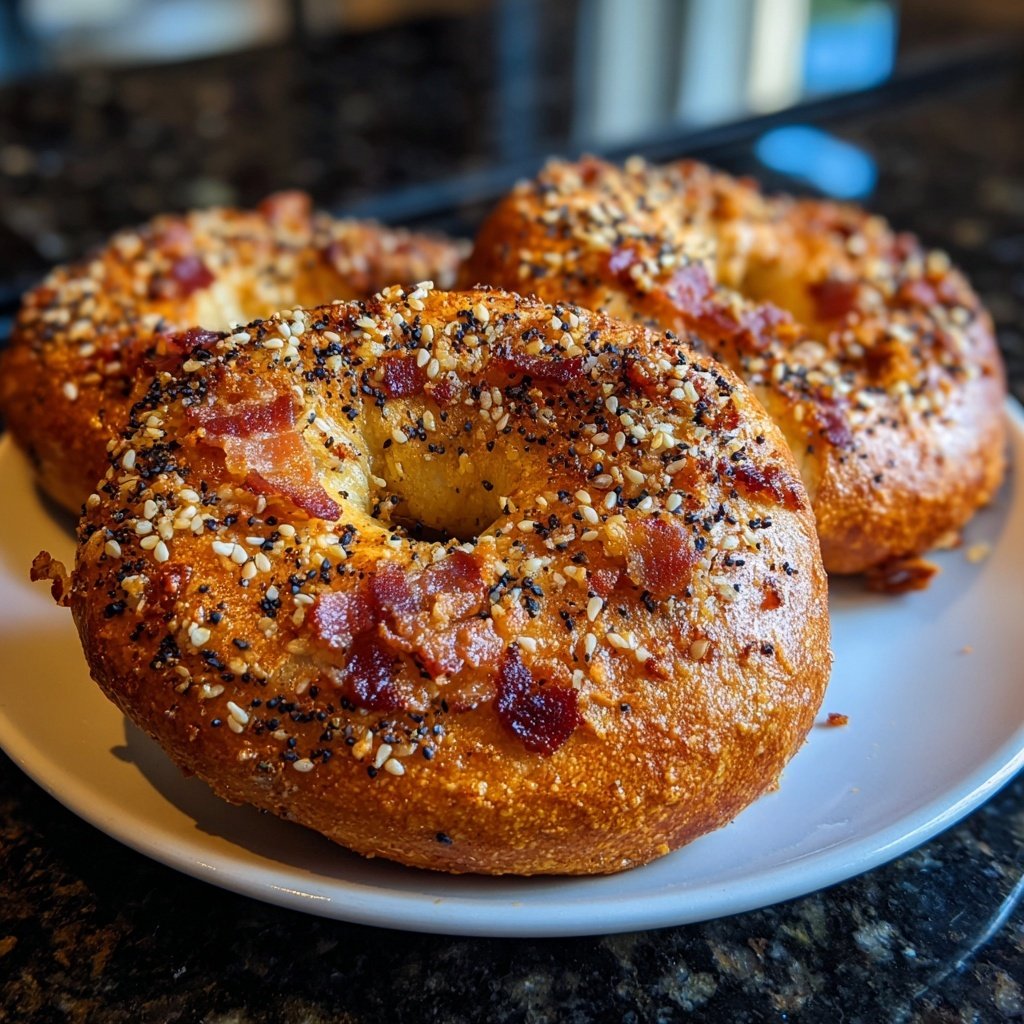 Protein Bagels with Bacon Bits Savory