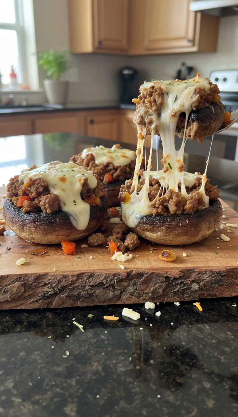 Ground Beef Stuffed Portobello Caps