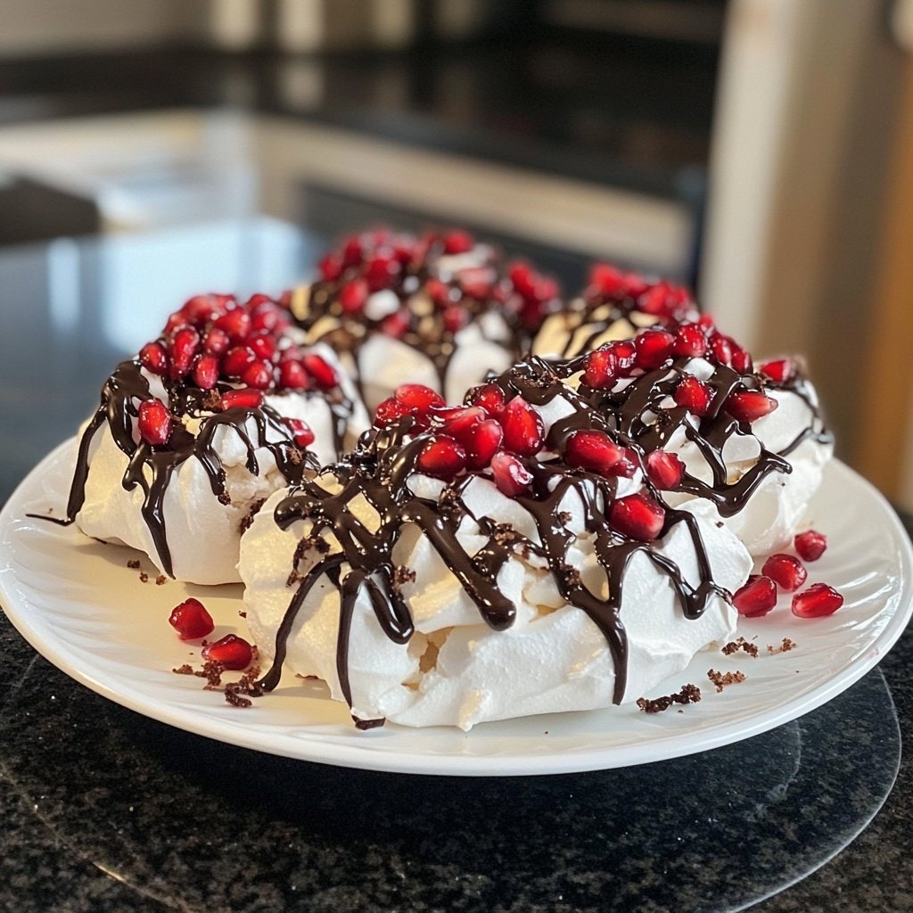 Vegan Pavlovas with Pomegranates and Chocolate