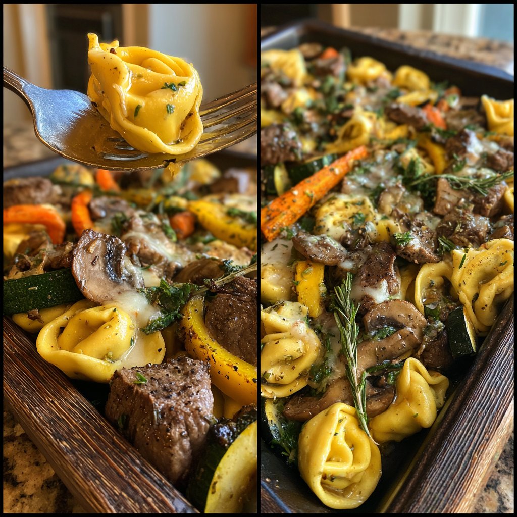 Sheet Pan Garlic Steak Tortellini Dinner