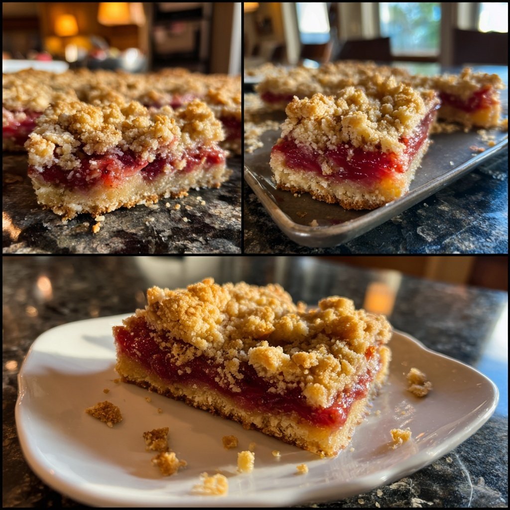 Rhubarb Strawberry Crisp Bars