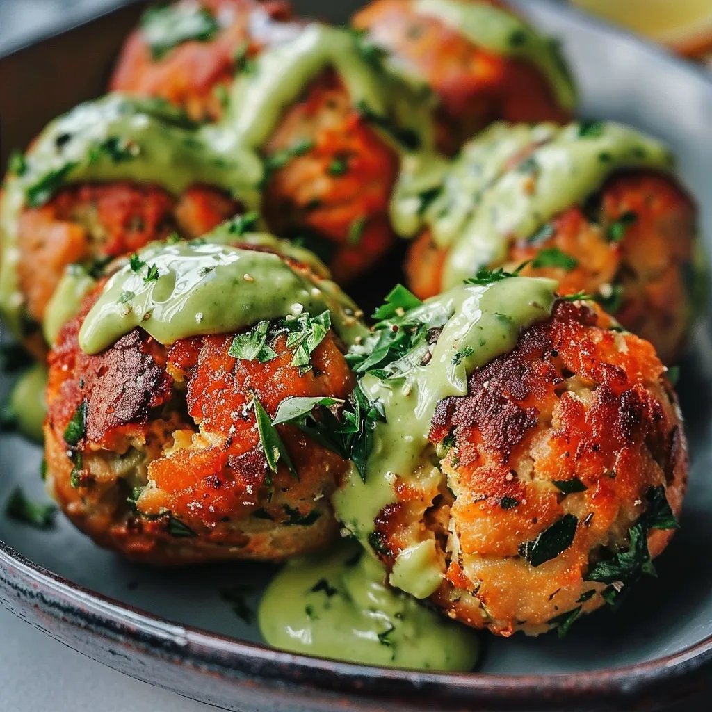 Salmon Balls with Creamy Avocado Sauce
