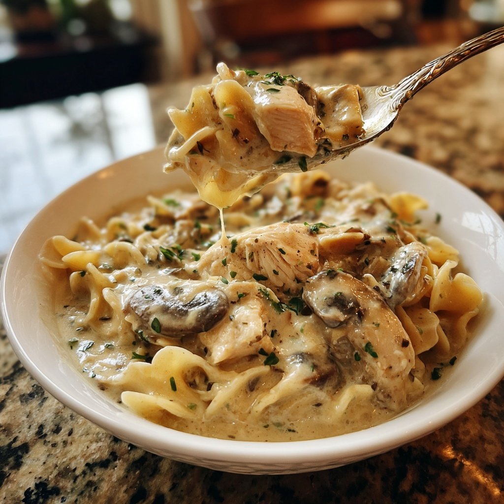One-Pot Creamy Chicken Mushroom Noodles