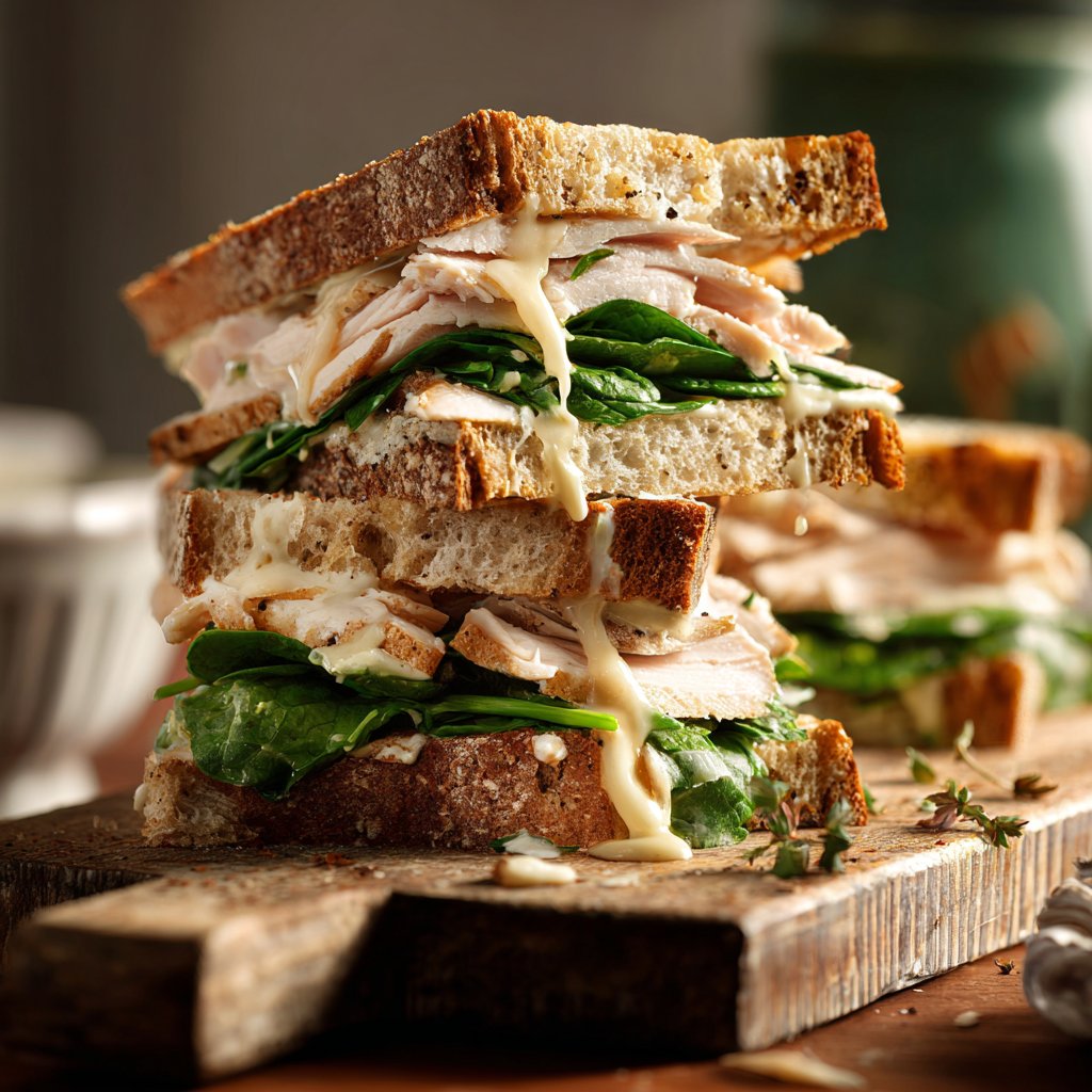 Sliced Turkey and Spinach Sandwiches