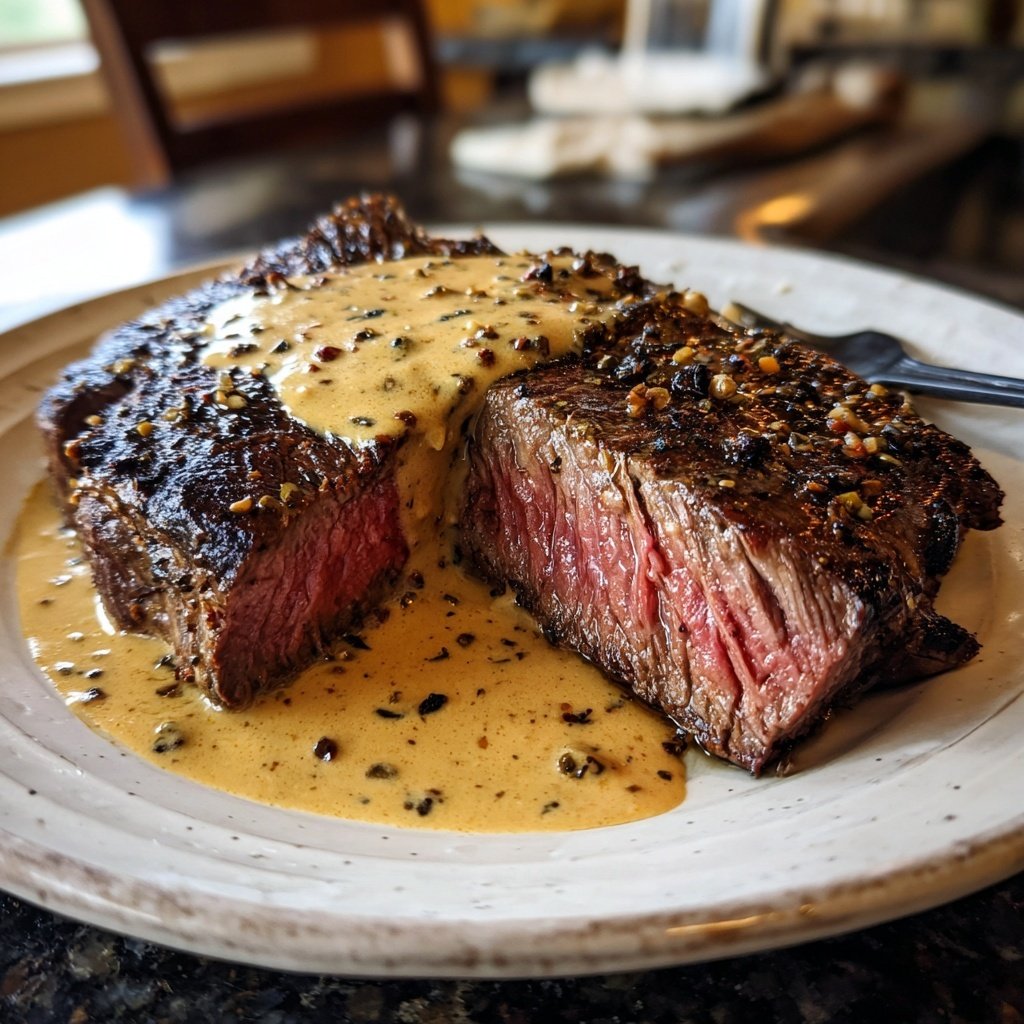 Steak with Bourbon Garlic Cream