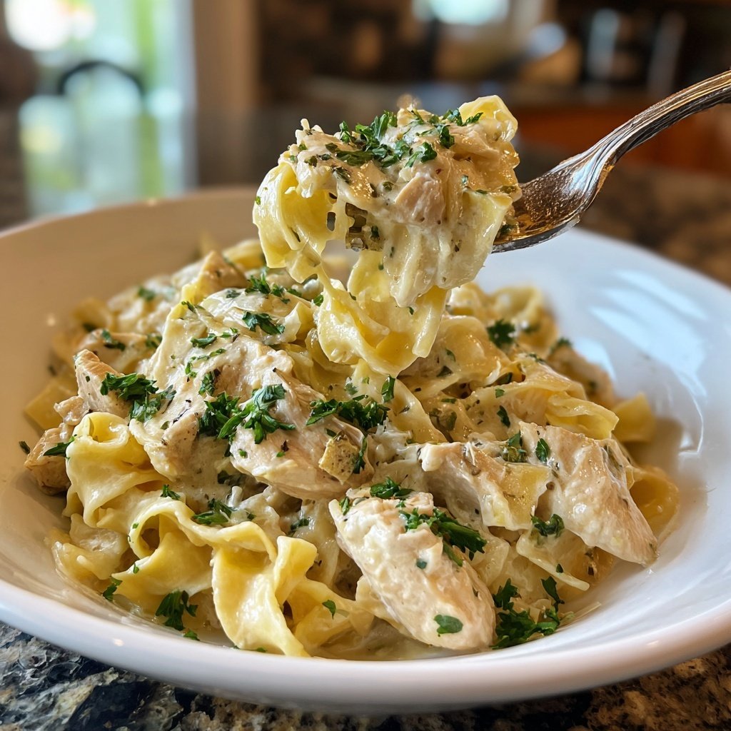 Creamy Garlic Chicken and Noodles Skillet