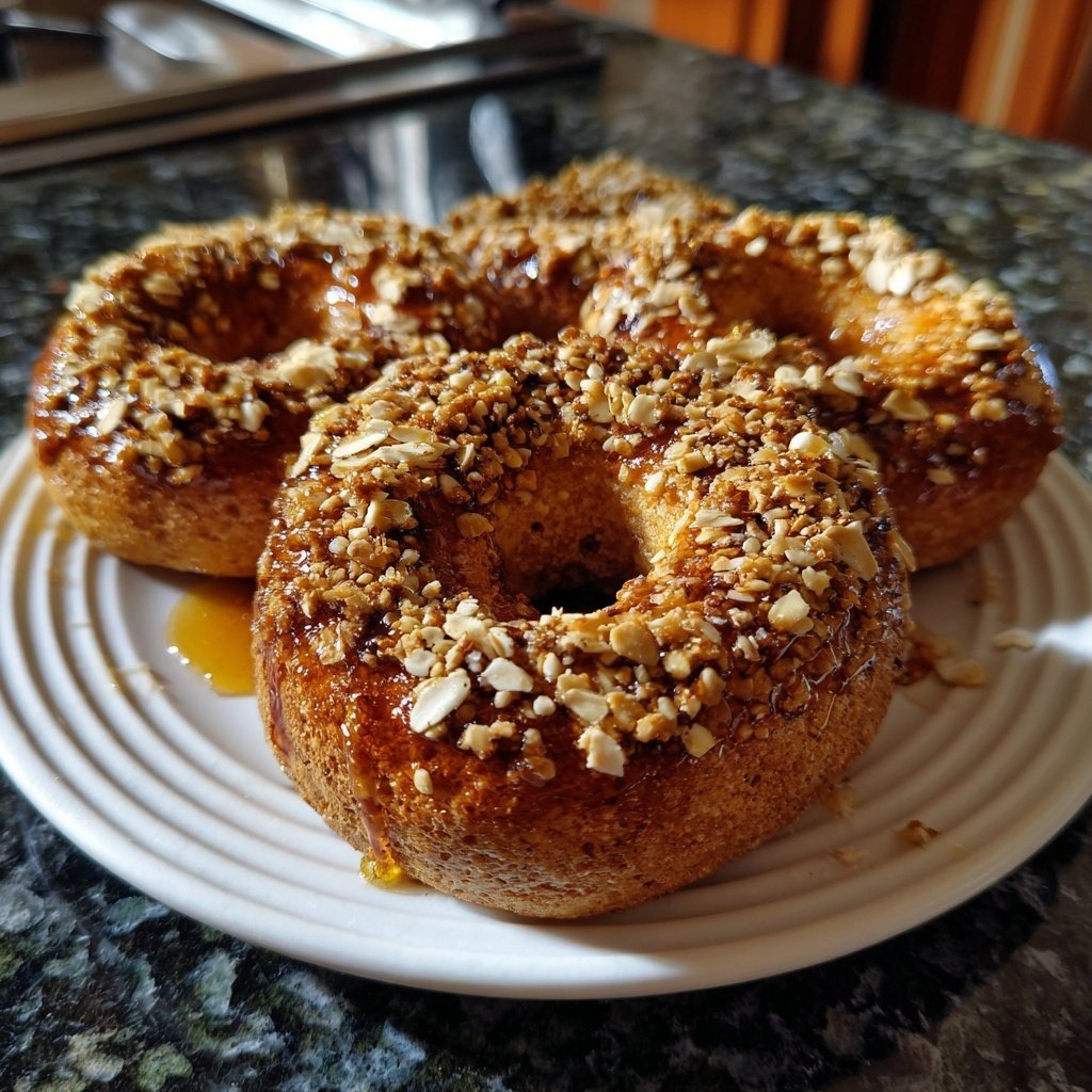 Protein Bagels with Honey Oat Topping