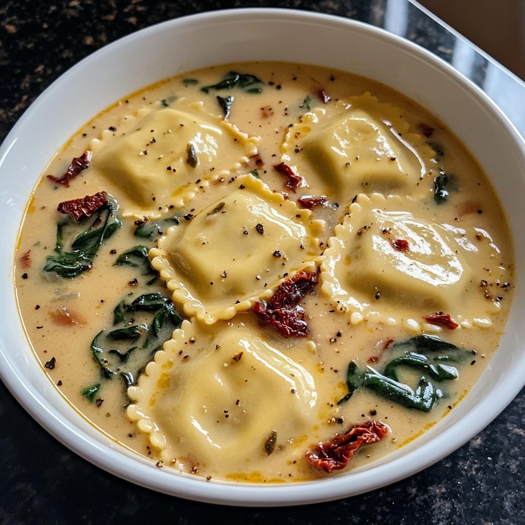 Creamy Tuscan Ravioli Soup